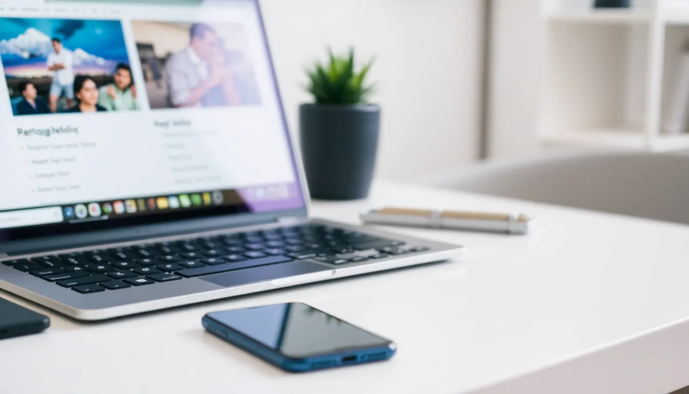 A picture of a laptop, smartphone, and iPad placed on a table.