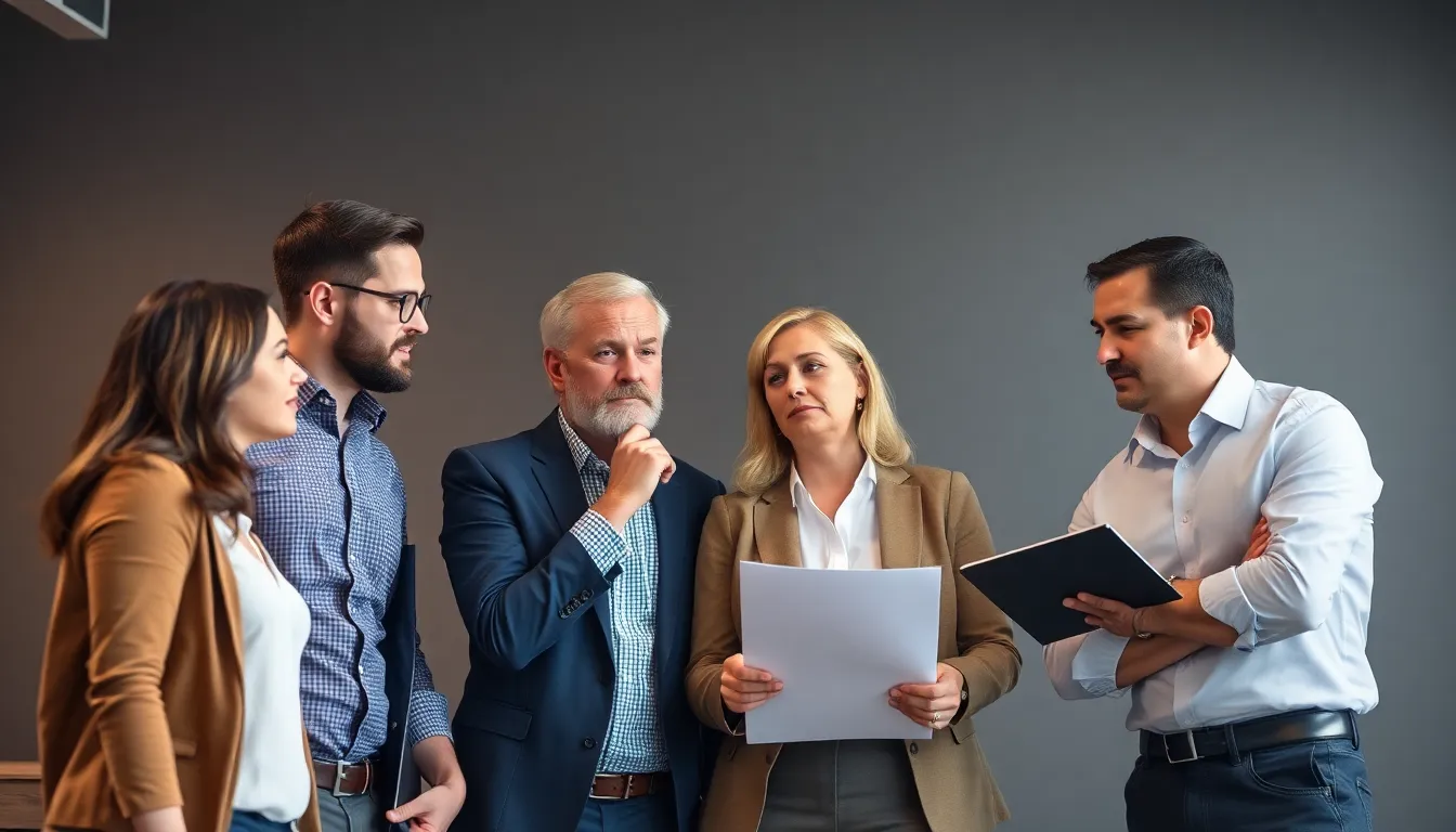 A picture of a group of employees and managers reflecting on their concerns about a new regulation.